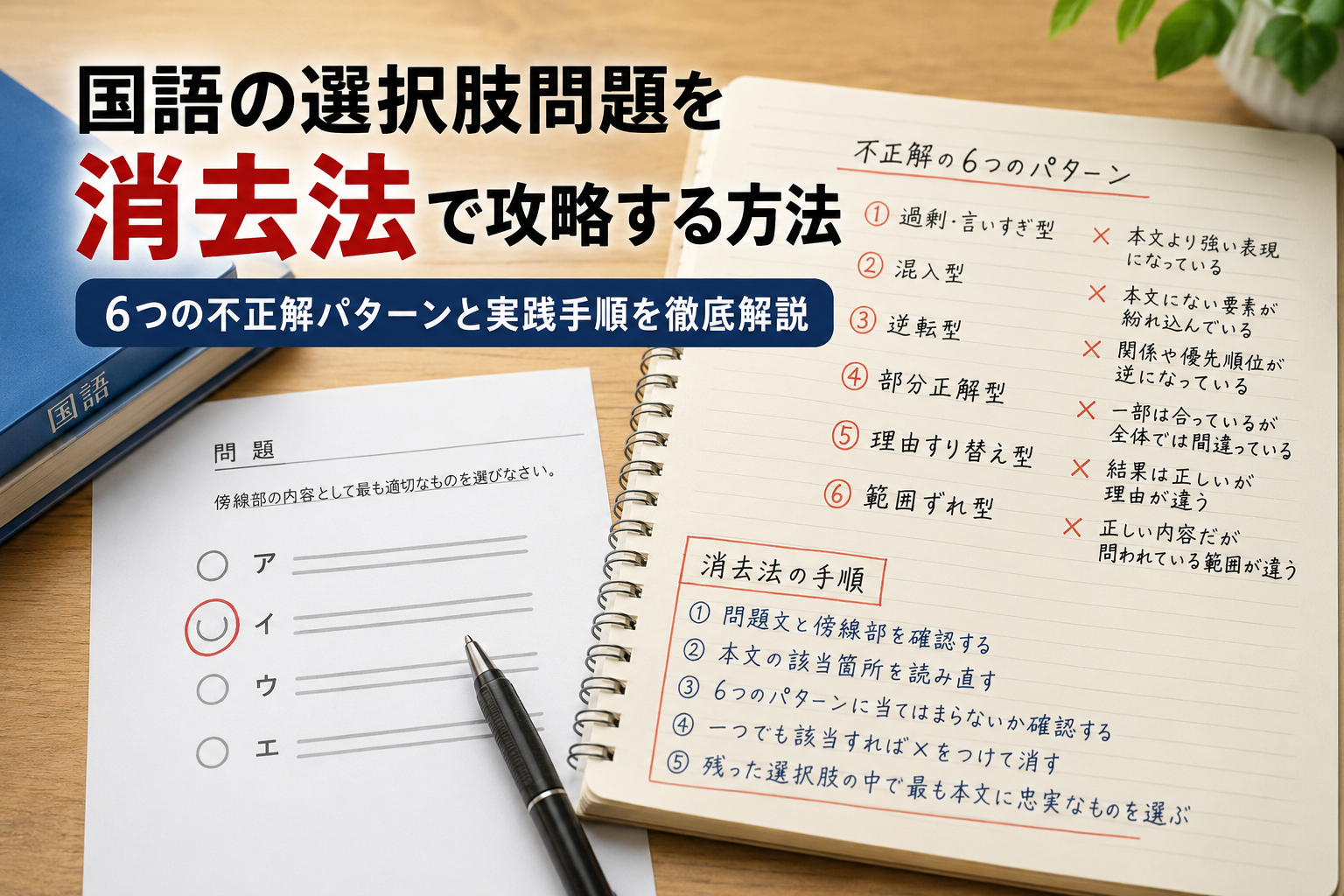 国語の選択問題で根拠を考える学習イメージ