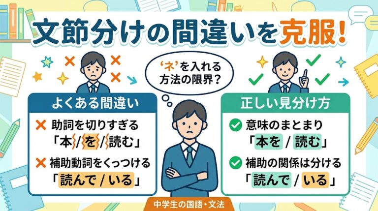 文節の間違えやすい問題｜中学生向けに見分け方と練習問題を解説